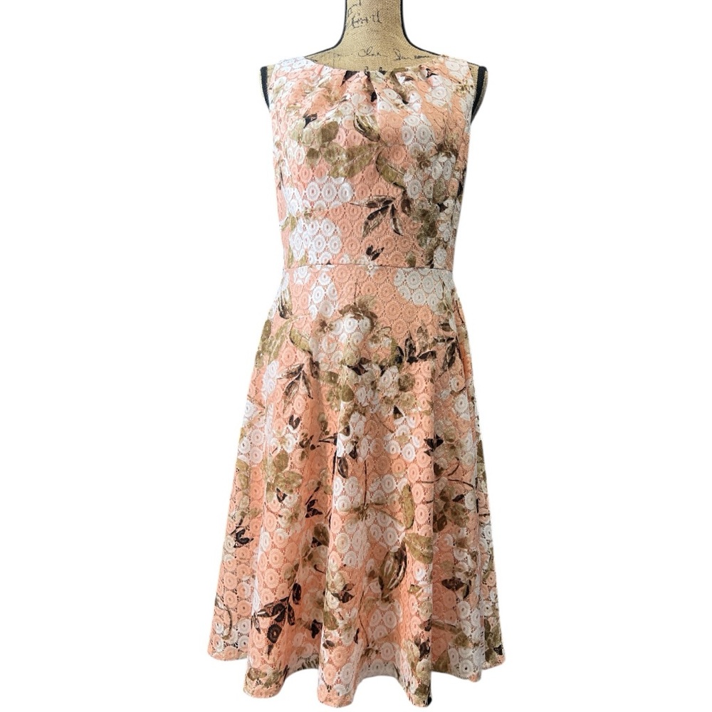 Evan Picone Peach Floral Midi Dress